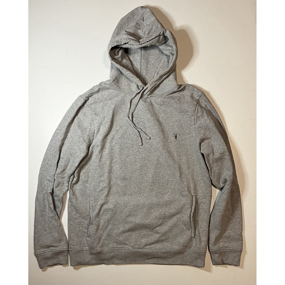All Saints Raven Logo Pullover Hoodie Gray Size XL